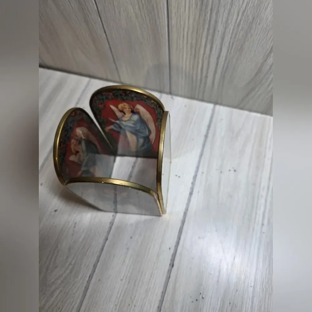 Vtg Renaissance Angel Stained Glass Tea Light Shade Religious Glow Christmas